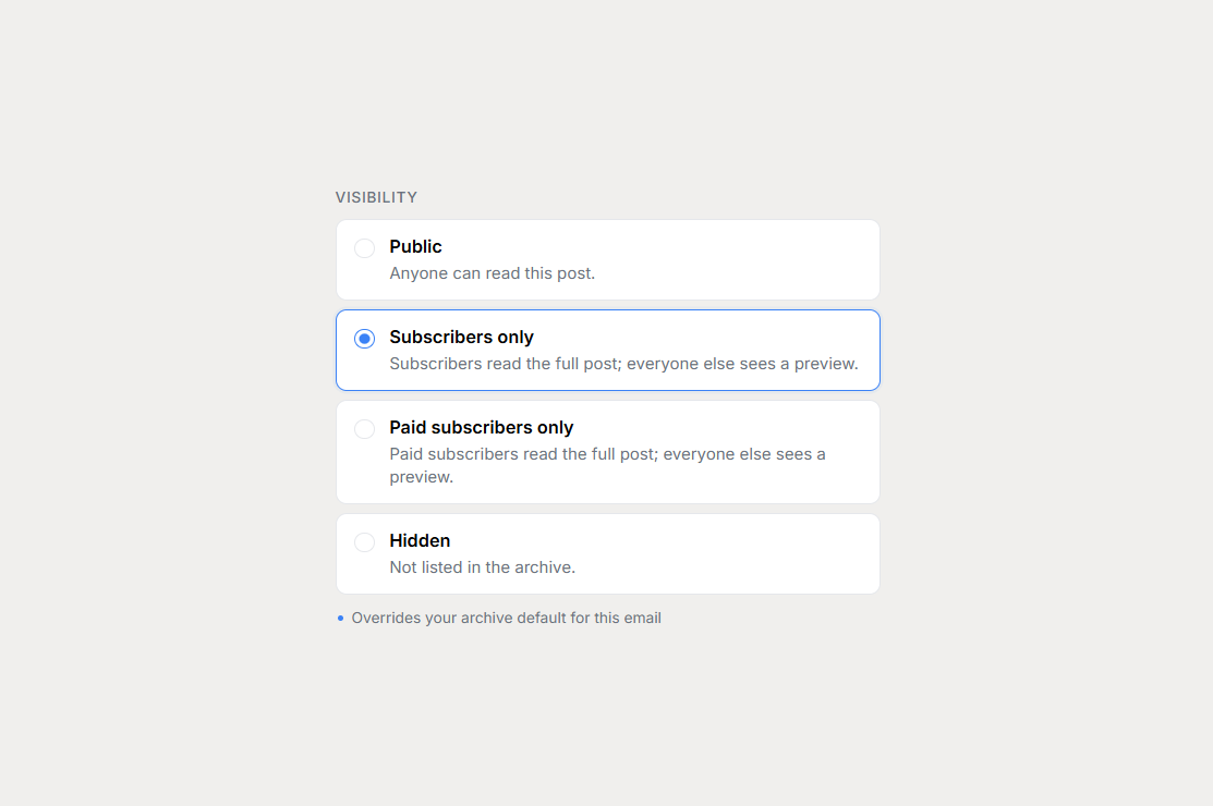 Buttondown newsletter visibility settings